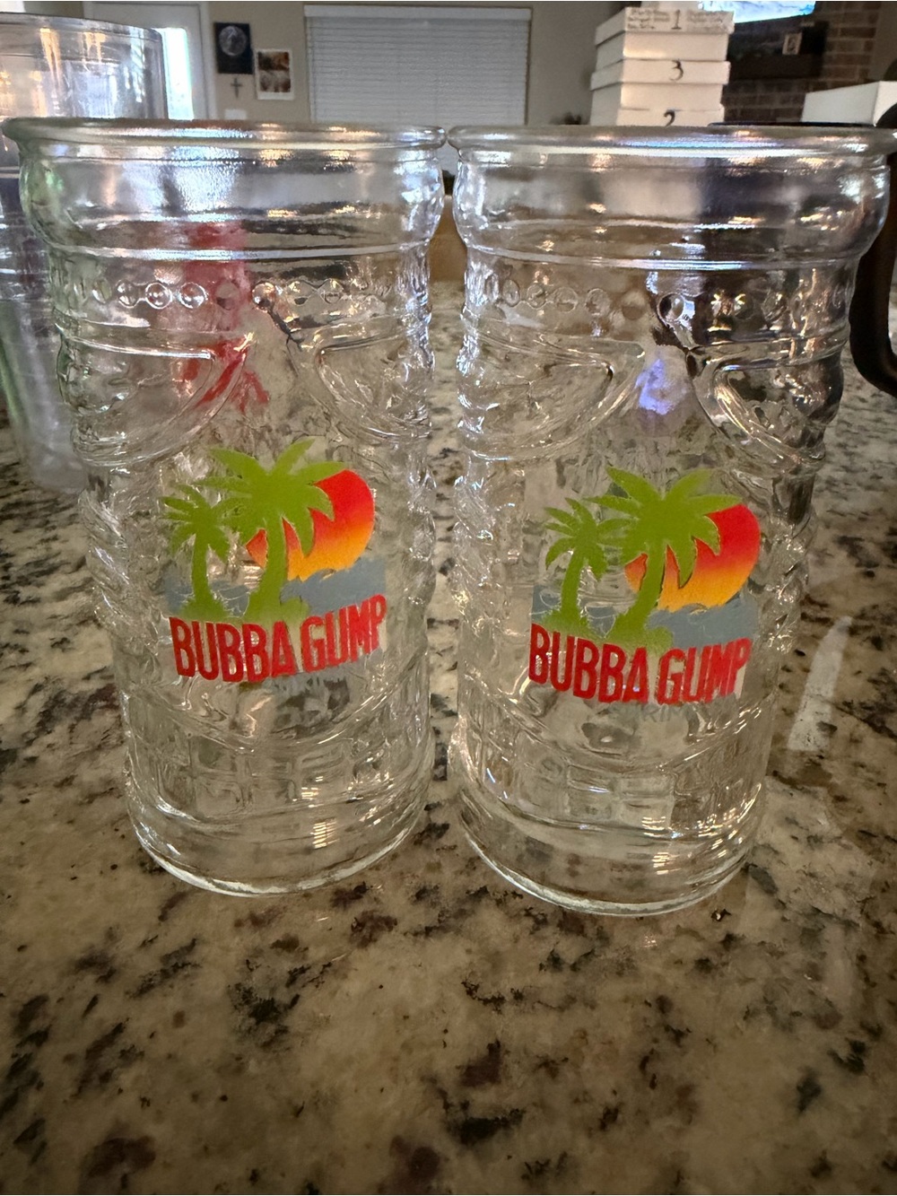 Bubba Gump Clear Glass Tiki-Style Drinking Glasses with Palm Logo - Set of 2